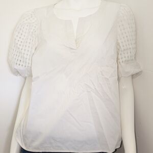 White Pleated Blouse with Mandarin Collar